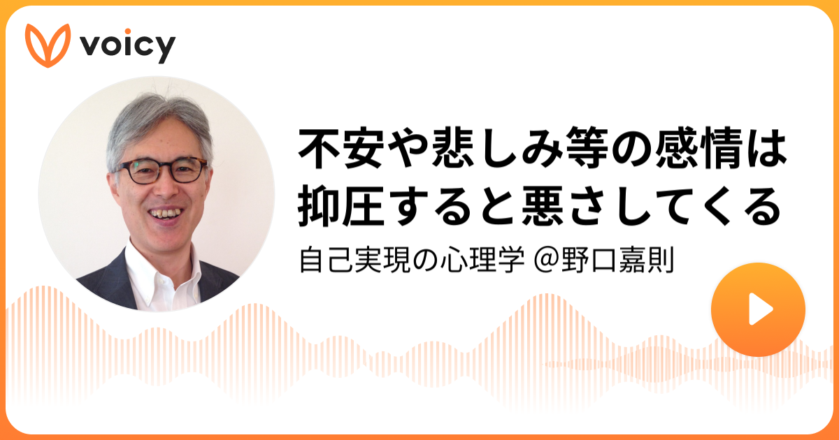 不安や悲しみ等の感情は抑圧すると悪さしてくる 野口嘉則 心の専門家 作家 自己実現の心理学 野口嘉則 Voicy 音声プラットフォーム